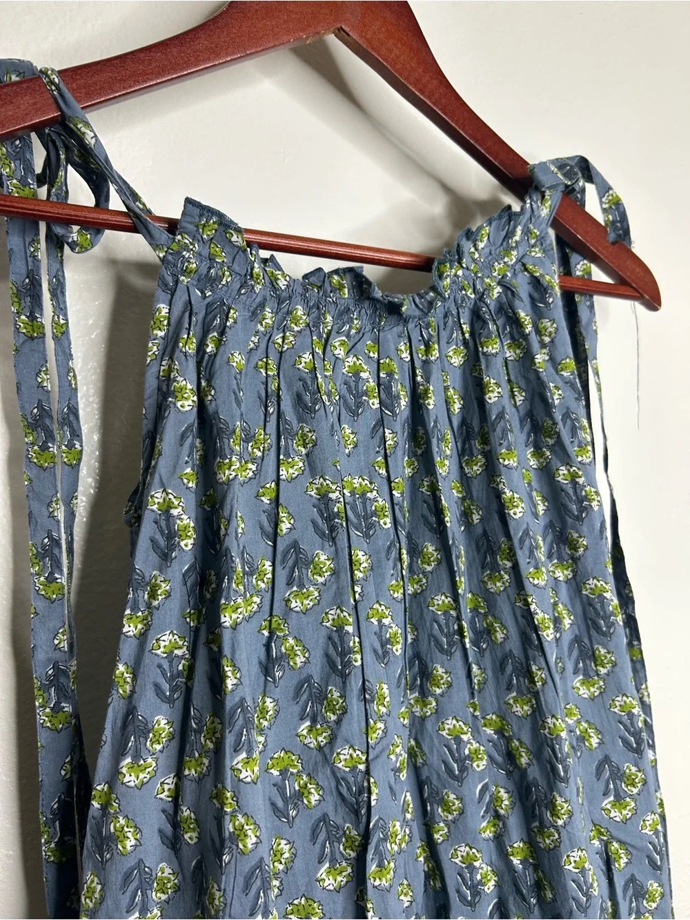 NWT Ex - Voto 100% Cotton Blue Block Print Bohemian Iris Sundress Maxi Flowy